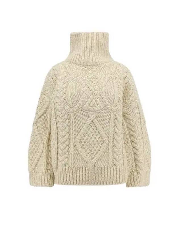 High-neck Aran Alpaca Knit Top Off White - CELINE - BALAAN 2