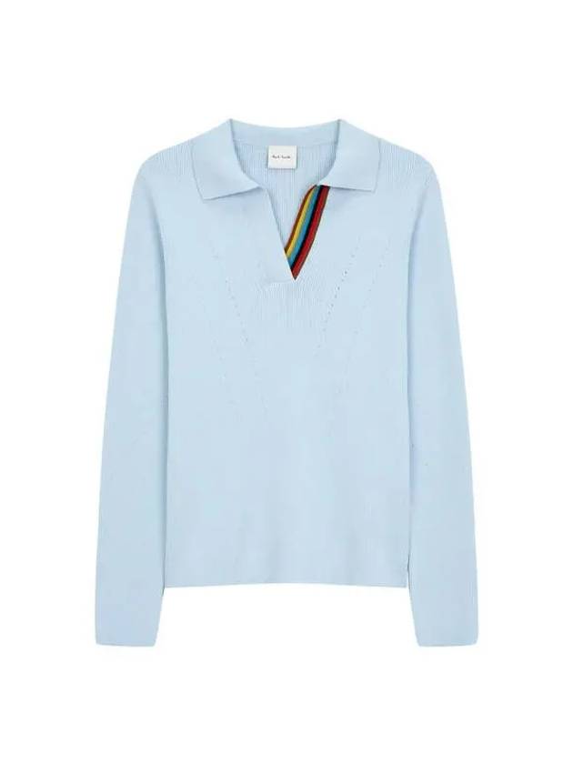 30 9 29 Women s Ribbed Open Neck Knit Light Blue - PAUL SMITH - BALAAN 1