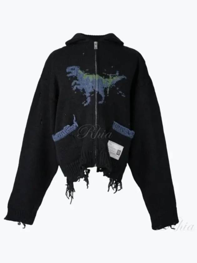 A13CD501 Black Dinosaur Intarsia Distressed Cardigan - MIHARA YASUHIRO - BALAAN 1