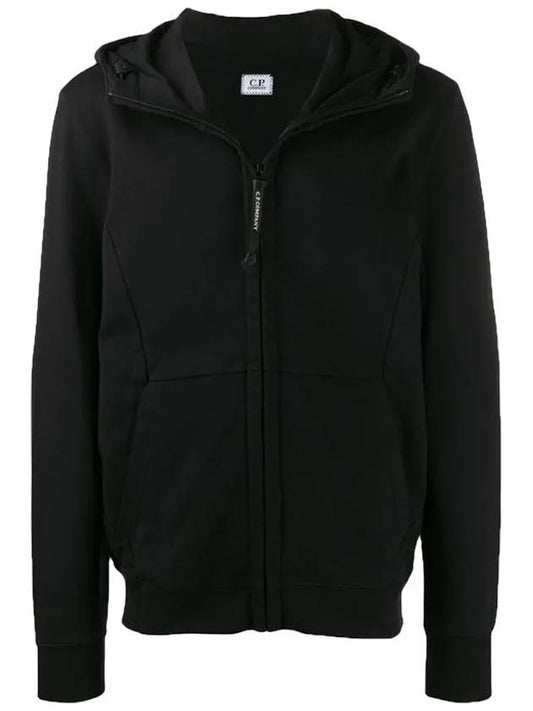 Diagonal Fleece Hooded Zip-Up Black - CP COMPANY - BALAAN.