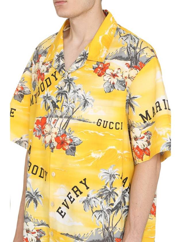 printed poplin oversized short sleeve shirt yellow - GUCCI - BALAAN 6