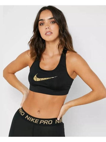 01BV4907010Women’sVictory Compression Swoosh Bra TopBlack Gold Graphics - NIKE - BALAAN 1