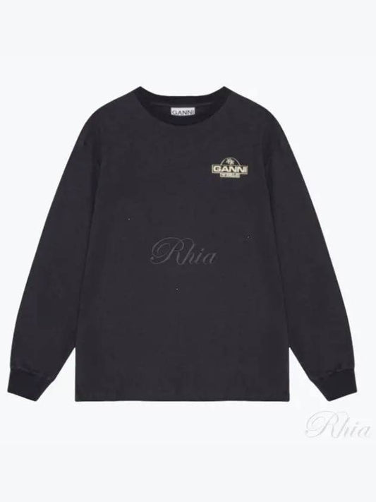 Logo Print Long Sleeve T-Shirt Black - GANNI - BALAAN 2