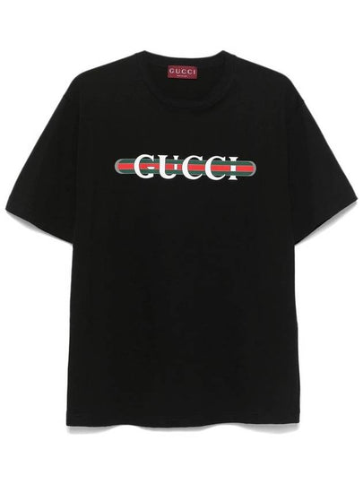 Web Print Cotton Short Sleeve T-Shirt Black - GUCCI - BALAAN 2