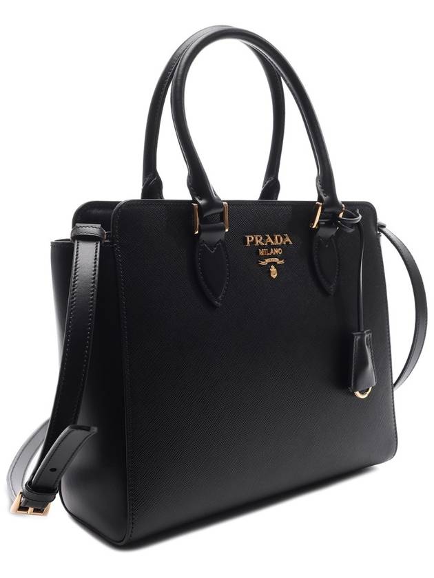 Triangle Logo Saffiano Tote Bag Black - PRADA - BALAAN 4