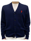 Small Heart Logo Wool Cardigan Navy - AMI - BALAAN 2