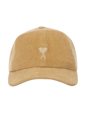 De Coeur Embroidered Corduroy Ball Cap Sand - AMI - BALAAN 1