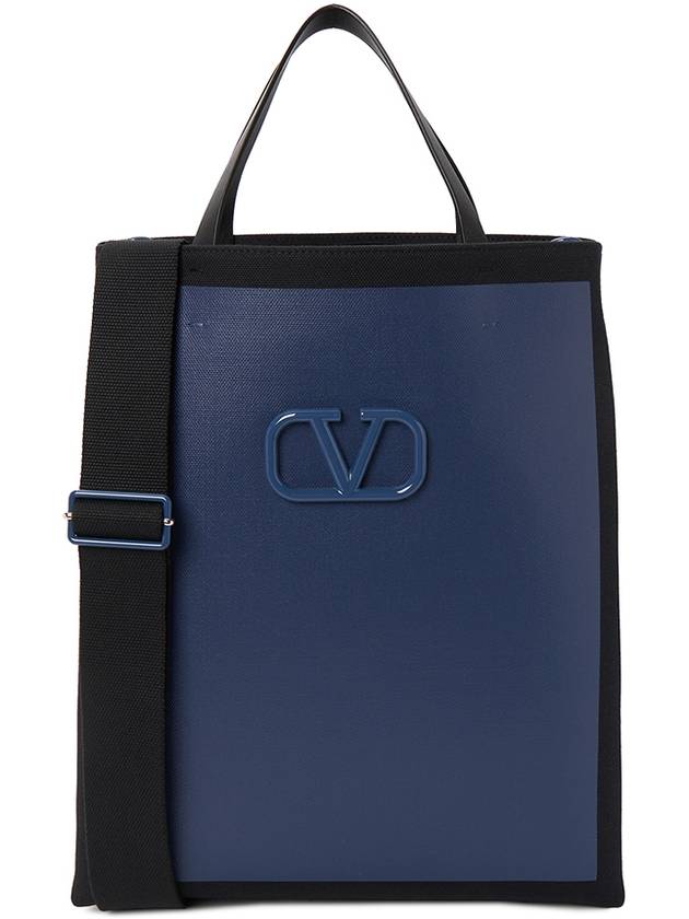 V logo tote bag navy black - VALENTINO - BALAAN.