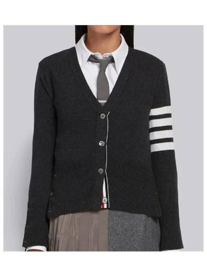 4-Bar V-Neck Cashmere Cardigan Dark Grey - THOM BROWNE - BALAAN 2