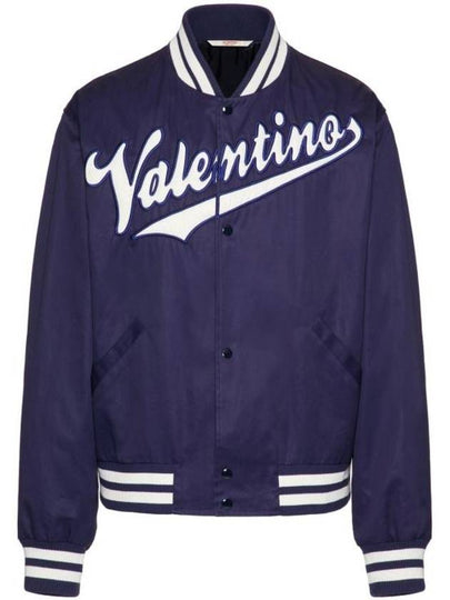 Embroidered Logo Cotton Bomber Jacket Blue - VALENTINO - BALAAN 2