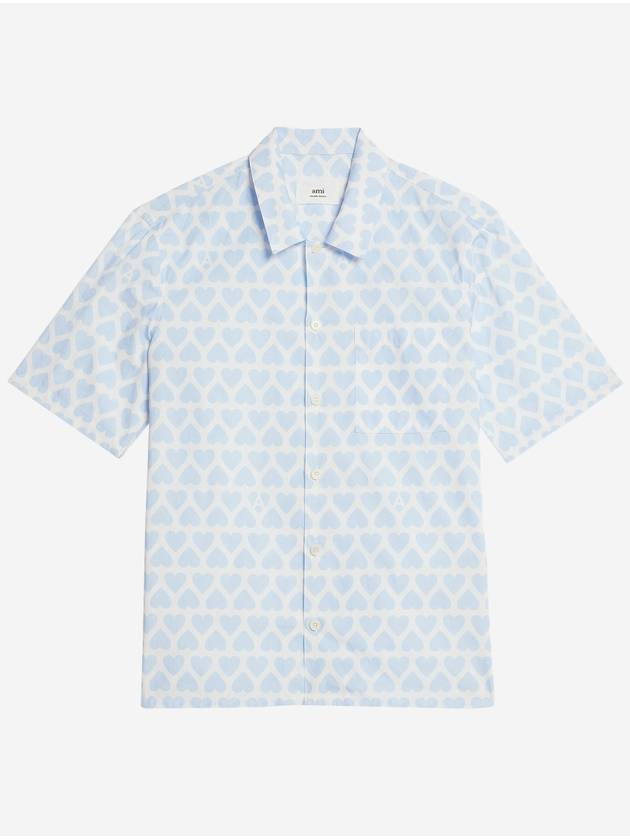 Heart Logo Printing Short Sleeve Shirt Blue - AMI - BALAAN 2