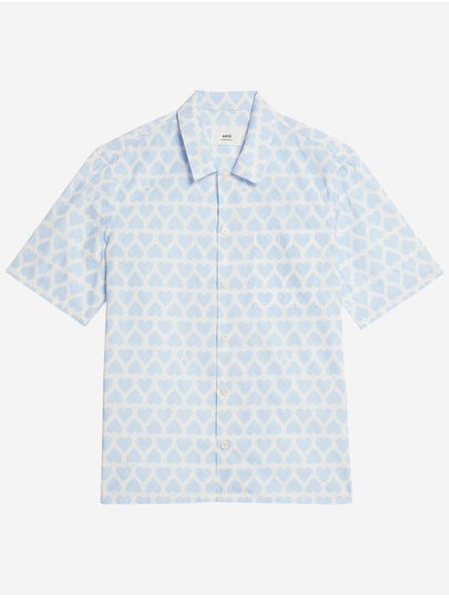 Heart Logo Printing Short Sleeve Shirt Blue - AMI - BALAAN 2