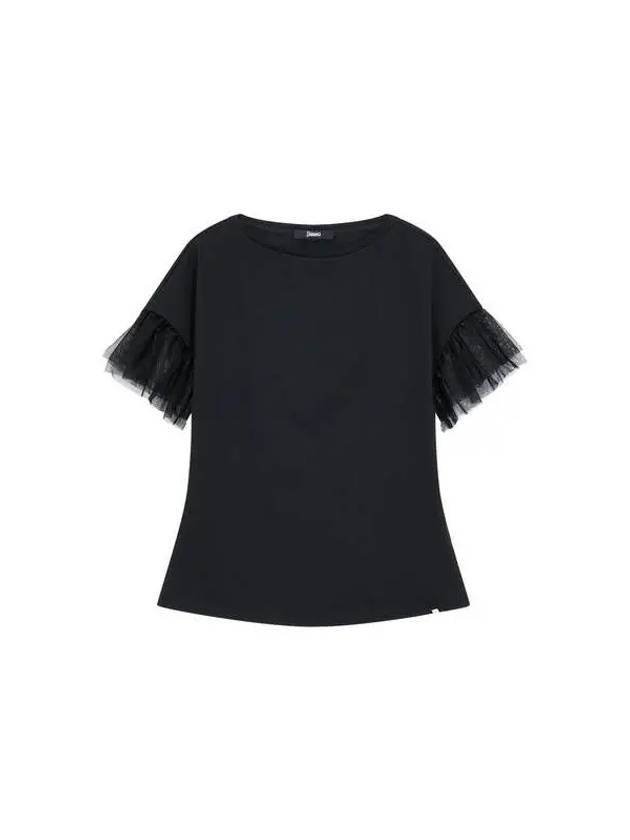 Women s Frill Sleeve Crew Neck T Shirt Black 270076 - HERNO - BALAAN 1