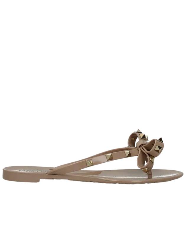 Rubber Rockstud Flip Flops Beige - VALENTINO - BALAAN 2