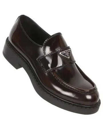 Triangular logo chocolate brushed leather loafer 271195 - PRADA - BALAAN 1