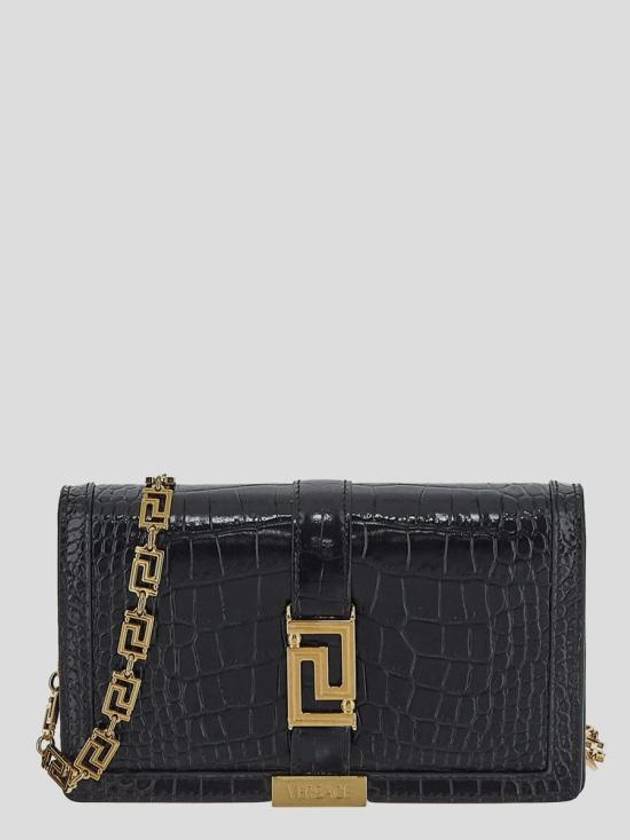 Croc Effect Greca Goddess Mini Cross Bag Black - VERSACE - BALAAN 1