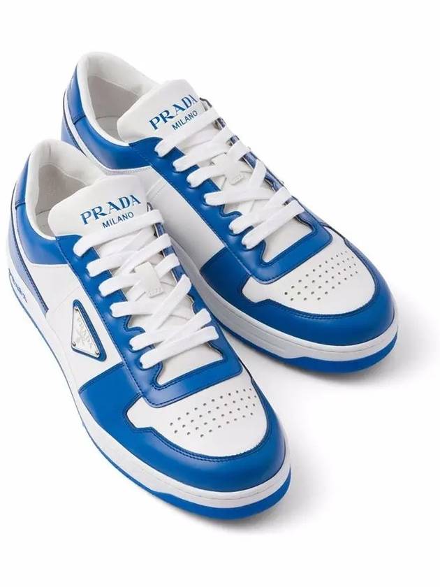 Men's Downtown Triangle Logo Leather Low Top Sneakers White Cobalt Blue - PRADA - BALAAN 5