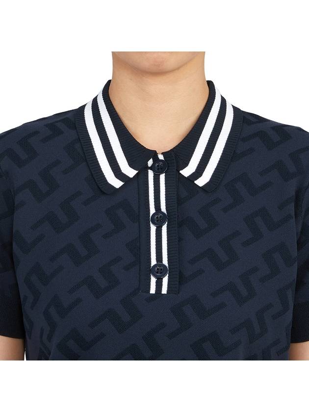 Women's Golf Aria Collar Monogram Knit Short Sleeve PK Shirt Navy - J.LINDEBERG - BALAAN 7