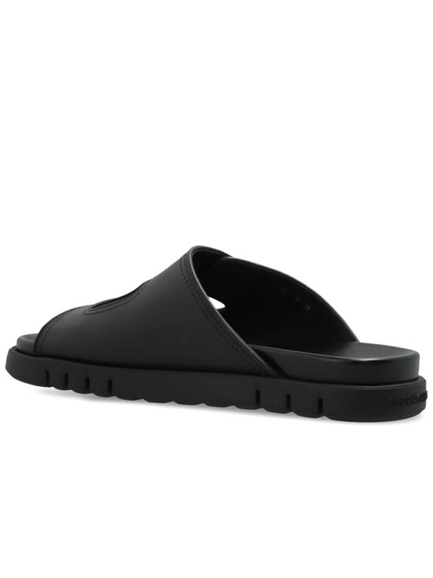 FERRAGAMO Leather Slides Colly, Men's, Black - SALVATORE FERRAGAMO - BALAAN 5