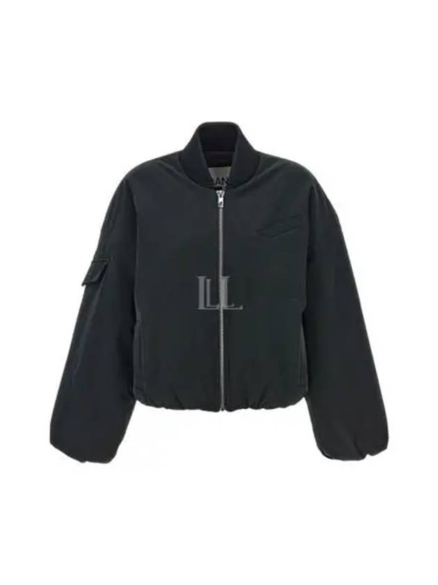 Drop Oversized Zipper Twill Bomber Jacket Black - GANNI - BALAAN 2