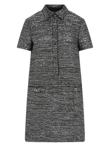 Striped Tweed Lamé Short Dress Black Silver - GUCCI - BALAAN 1