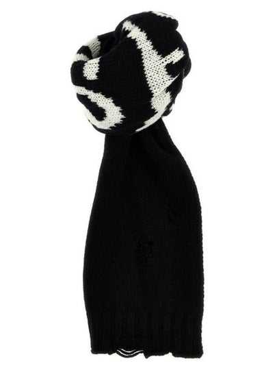 MM6 Logo Intarsia Knit Distressed Scarf Black - MAISON MARGIELA - BALAAN 2