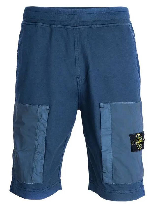 Men's Waffen Patch Two Pocket Shorts Dark Blue - STONE ISLAND - BALAAN.