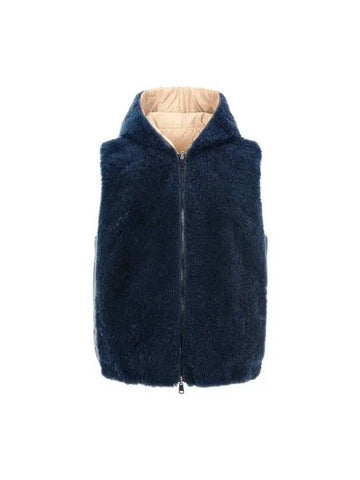 Women s Hairy Panel Reversible Padded Vest Navy 271321 - BRUNELLO CUCINELLI - BALAAN 1