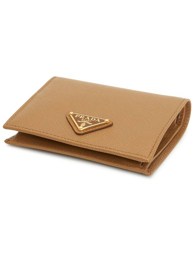 Gold Triangle Logo Saffiano Half Wallet Caramel - PRADA - BALAAN 4