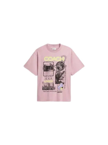 Graphic Relaxed Fit Organic Cotton Short Sleeve T-Shirt Pink - COACH - BALAAN 1