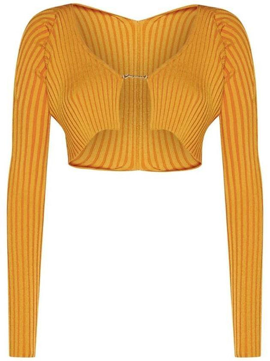 Le Maille Fralu Micro Charm Logo Crop Cardigan Orange - JACQUEMUS - BALAAN.