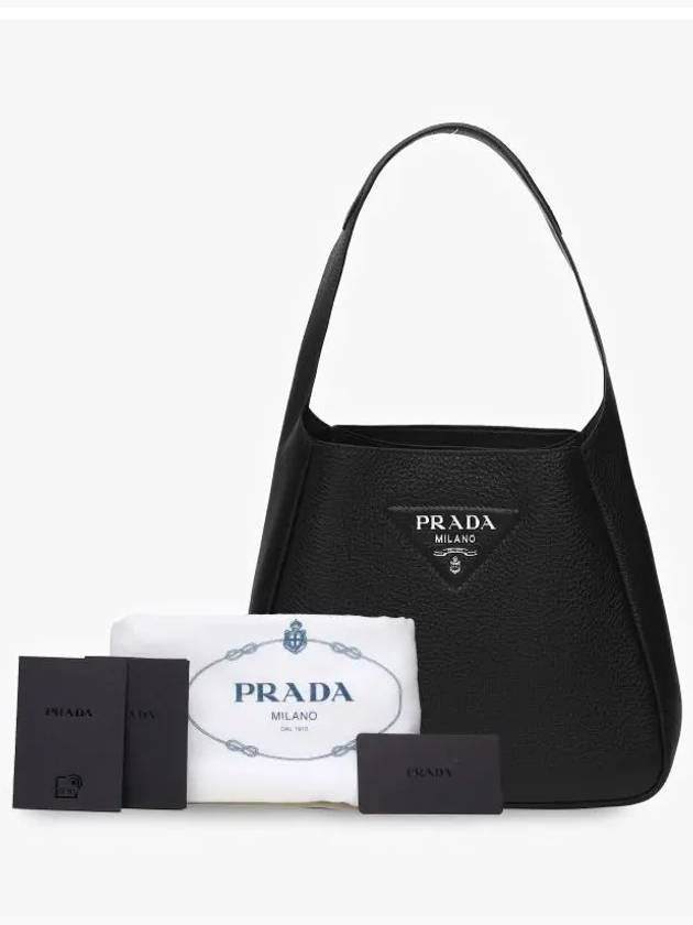 Triangle Logo Vitello Dino Leather Shoulder Bag Black - PRADA - BALAAN 4