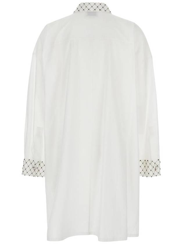 White Maxi Shirt With Pearls Decoration In Cotton Woman - FORTE FORTE - BALAAN 1