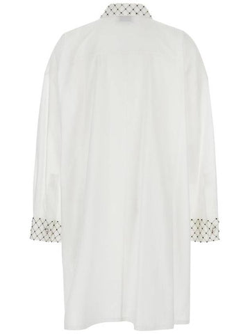 White Maxi Shirt With Pearls Decoration In Cotton Woman - FORTE FORTE - BALAAN 1