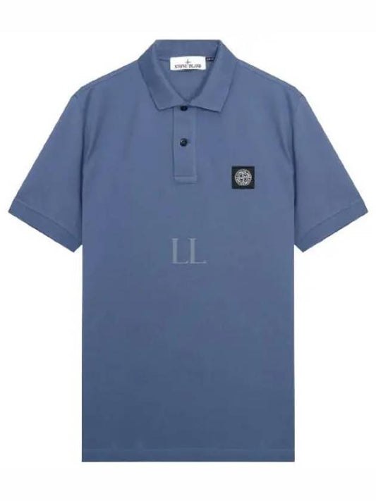 Men's Logo Patch Cotton Polo Shirt Avio Blue - STONE ISLAND - BALAAN 2