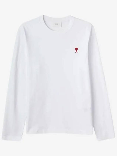 Chain Stitch Heart Logo Long Sleeve T-Shirt White - AMI - BALAAN 2