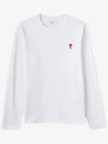 Chain Stitch Heart Logo Long Sleeve T-Shirt White - AMI - BALAAN 2