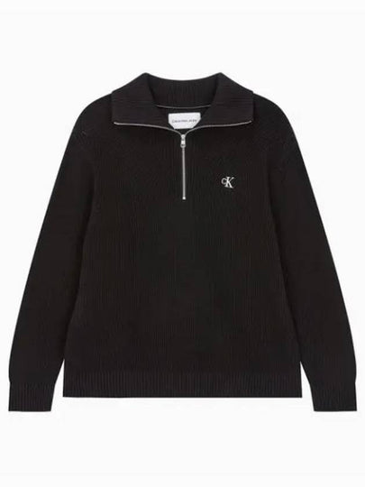 Jeans Embroidered Logo Half Zip-Up Knit Top Black - CALVIN KLEIN - BALAAN 2