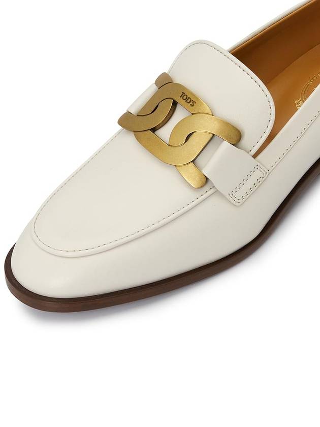 Women's Gold Logo Chain Leather Loafers White - TOD'S - BALAAN 8