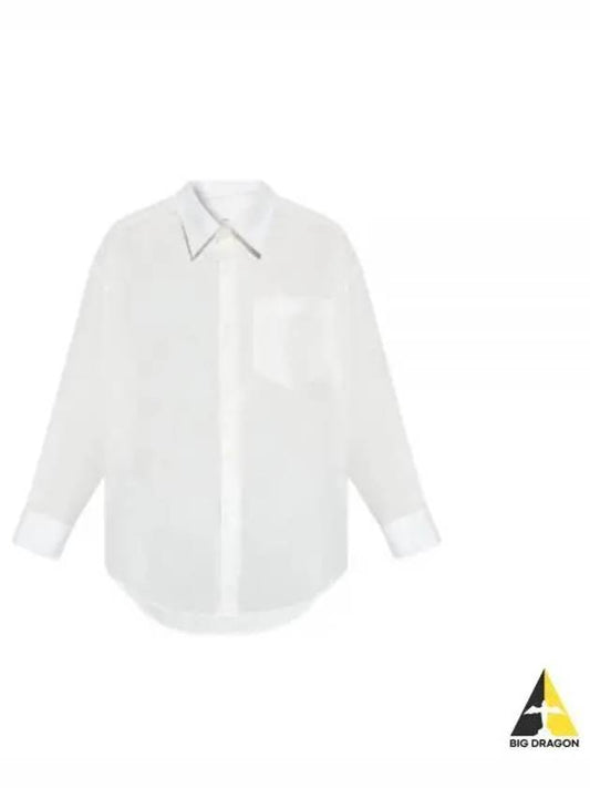 Chest Pocket Boxy Fit Poplin Long Sleeve Shirt White - AMI - BALAAN 2