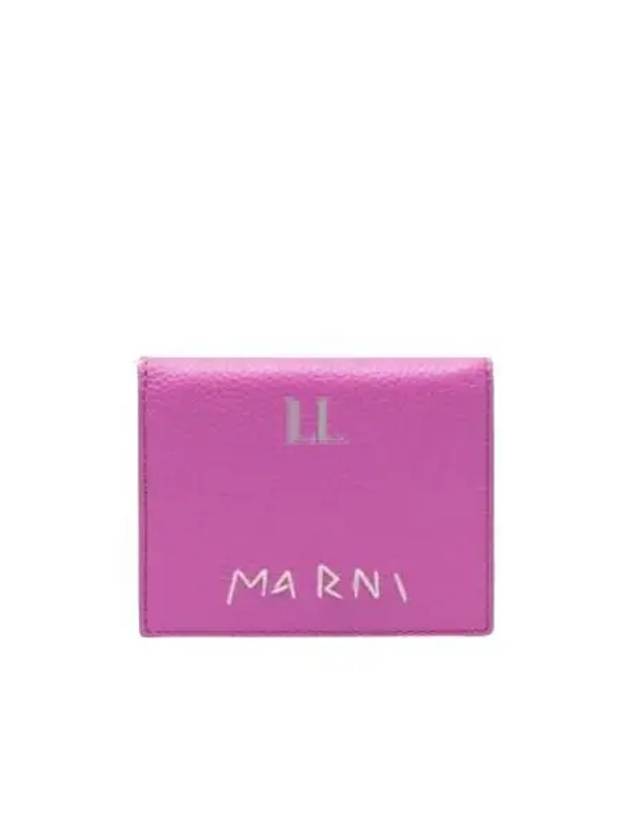 Embroidered Logo Leather Half Wallet Pink - MARNI - BALAAN 2