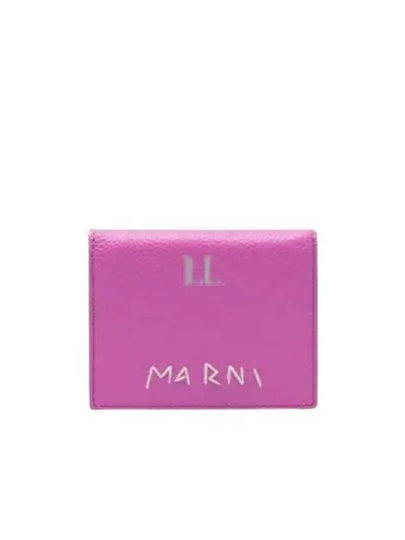 Embroidered Logo Leather Half Wallet Pink - MARNI - BALAAN 2