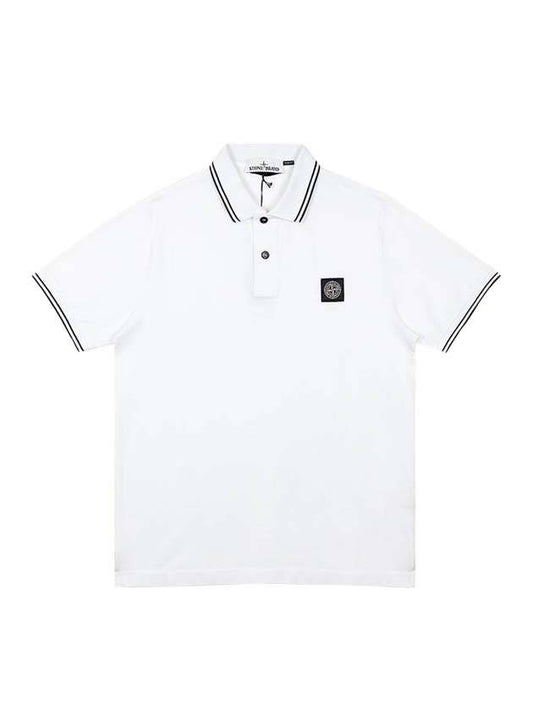 Men's Two Line Wappen Patch Cotton Short Sleeve Polo Shirt White - STONE ISLAND - BALAAN 1