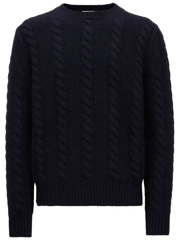 Logo Patch Cable Knit Top Dark Blue - MONCLER - BALAAN 2