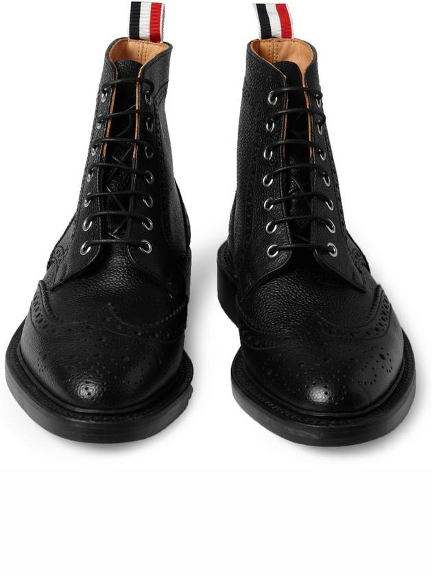 Pebbled Leather Wingtip Brogue Ankle Boots Black - THOM BROWNE - BALAAN 4