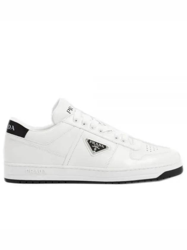 Downtown Triagle Logo Leather Low Top Sneakers White - PRADA - BALAAN 2