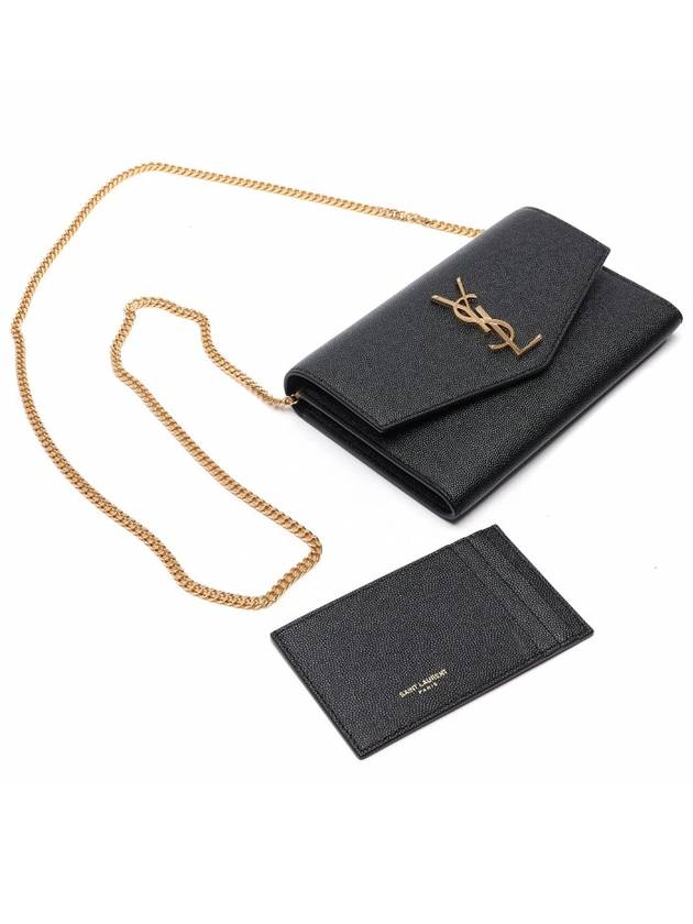 Monogram Uptown Chain Embossed Leather Long Wallet Black - SAINT LAURENT - BALAAN 6