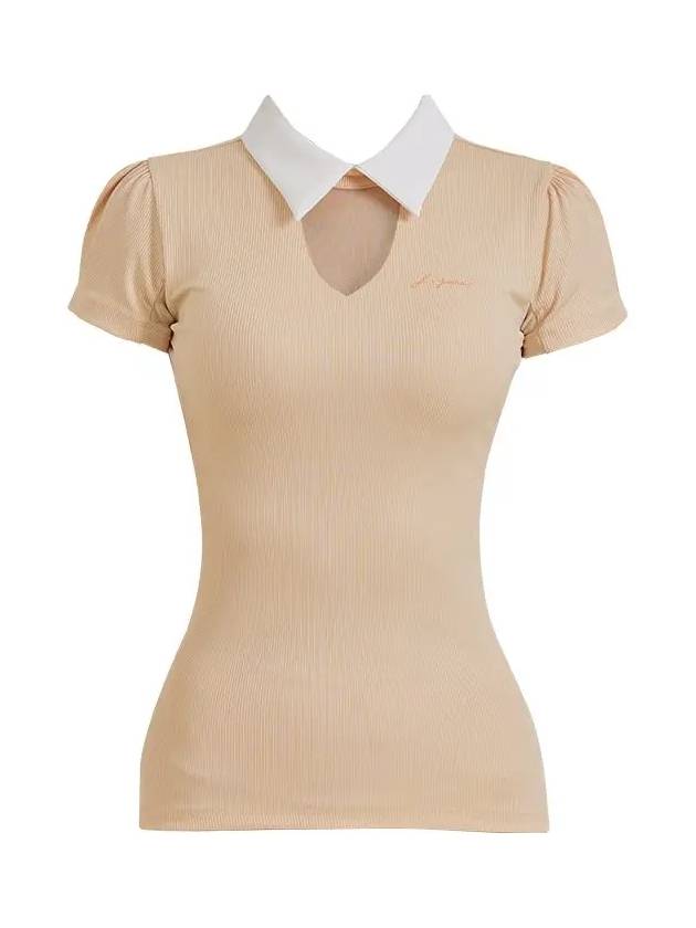 Golf Wear See-through Neckline Short Sleeve T-Shirt Apricot - J JANE - BALAAN 2