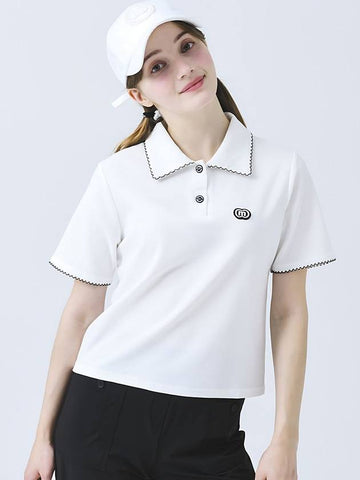 Doyou Know MC Women s Cotton Pique Tissue Lace Decoration Shirt Collar Loose Fit Short Sleeve White T DO3242TS85 1 - DOYOUKNOWMC GOLF WEAR - BALAAN 1