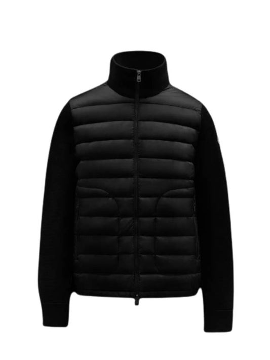 Men Logo Patch Padded Wool Cardigan Black - MONCLER - BALAAN.